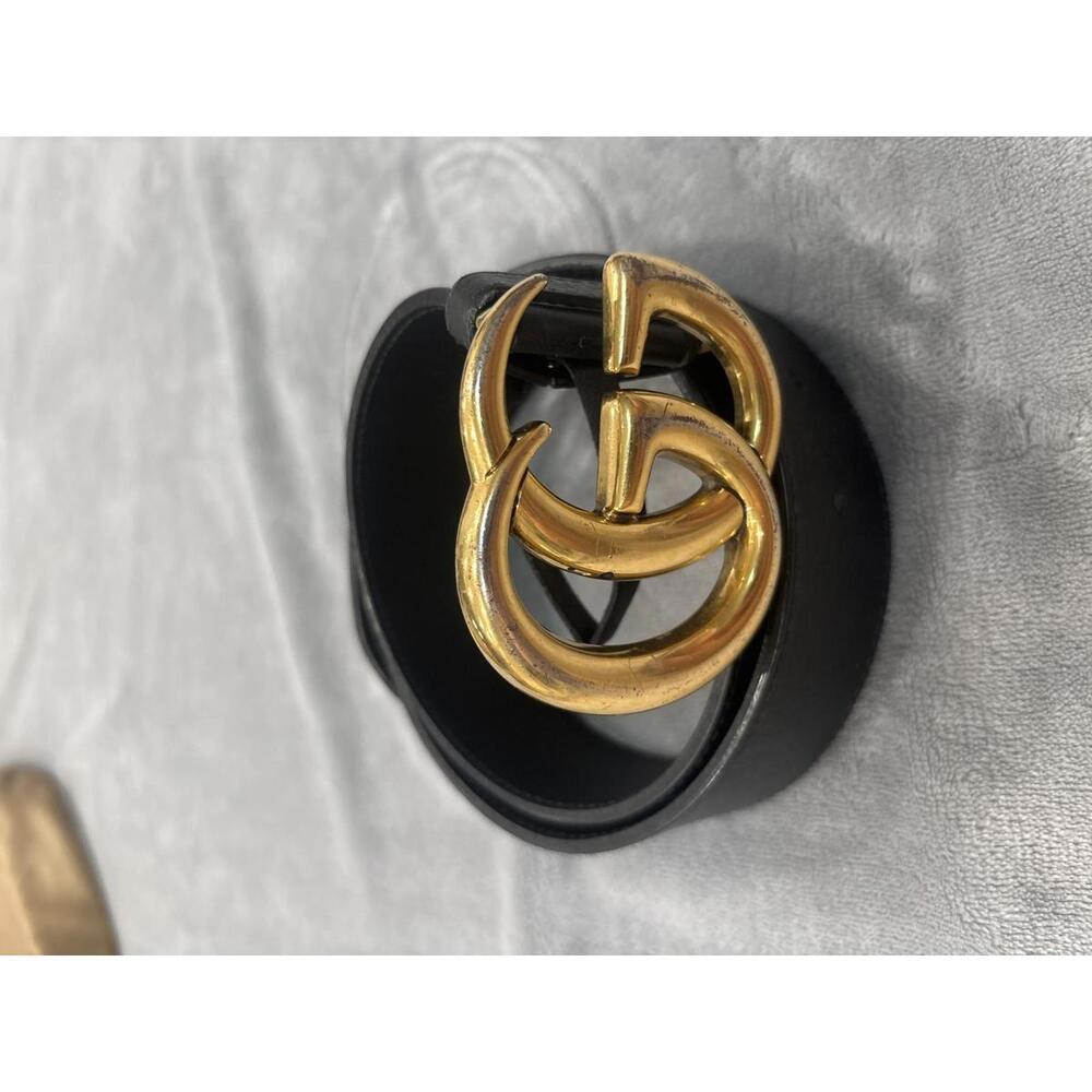 Gucci Black Leather Belt with Gold GG Buckle